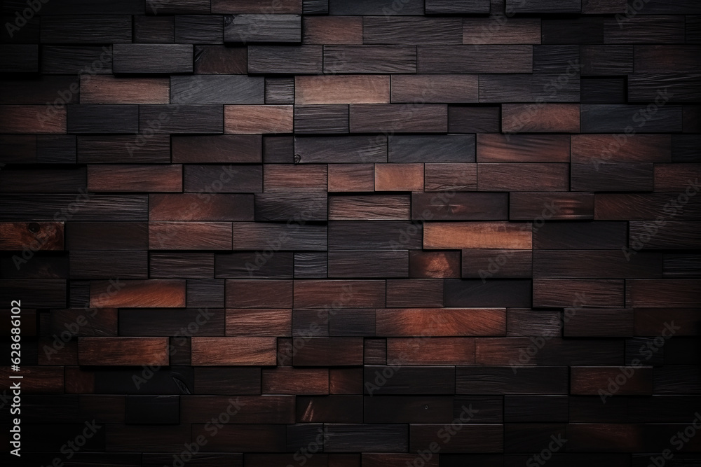 Wooden brick wall. Wooden dark background from oak.. ai generation Wooden brick wall. Wooden dark background from oak.. ai generation