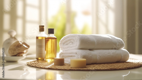 wellness design with towels and scented oil 