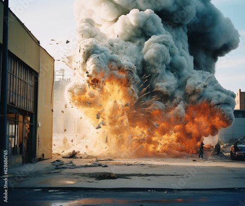 Apocalyptic Fury: Factory Engulfed in Devastating Blast, Generative AI