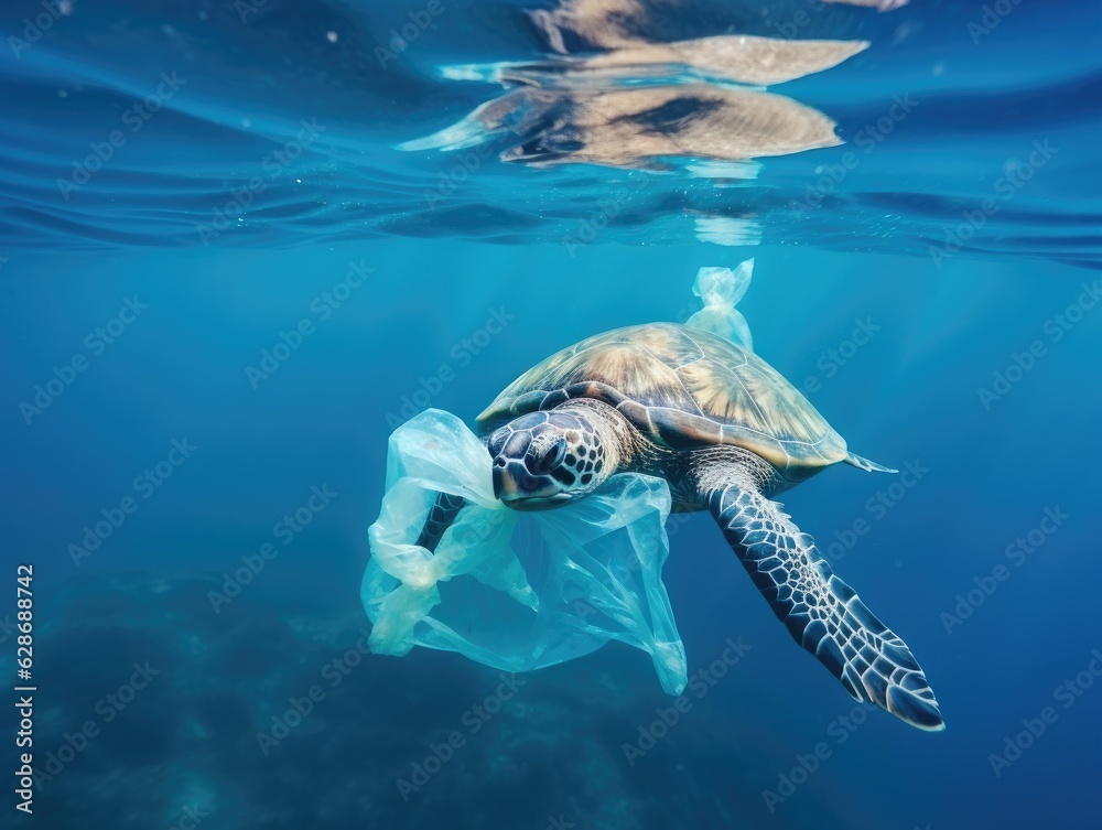 Fish and plastic pollution. Envrionmental problem plastics