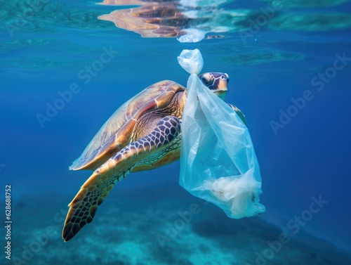 Fish and plastic pollution. Envrionmental problem - plastics contaminate seafood photo