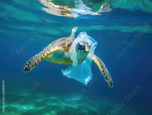 Fish and plastic pollution. Envrionmental problem - plastics contaminate seafood © Valery Zayats