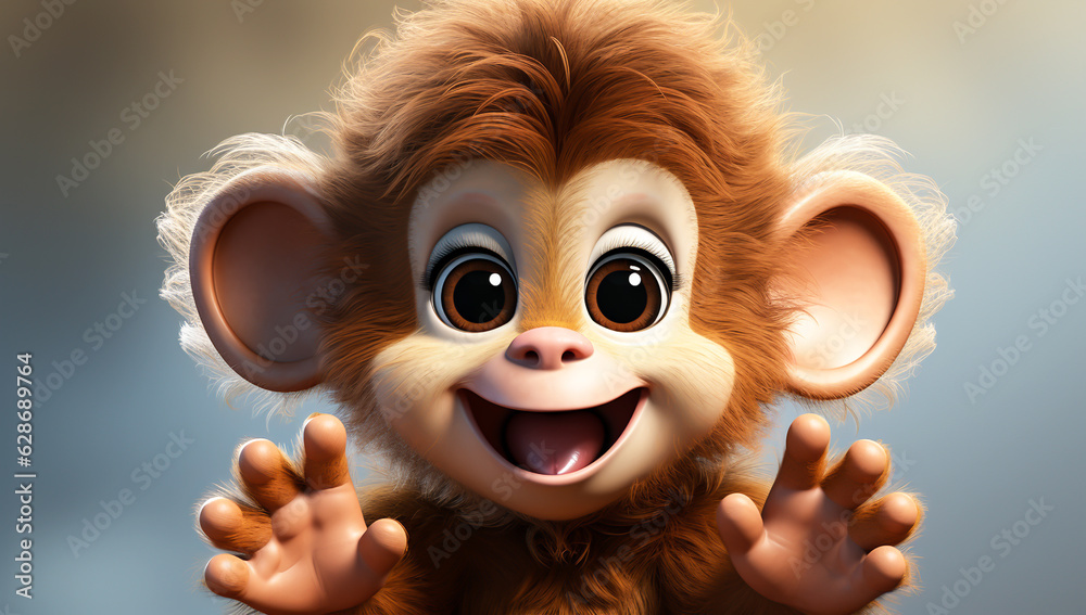 Cute cartoon of a baby monkey for illustrations for children. AI Generator