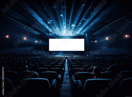 Big cinema with empty screen mockup