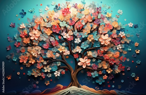 3D paper tree background.