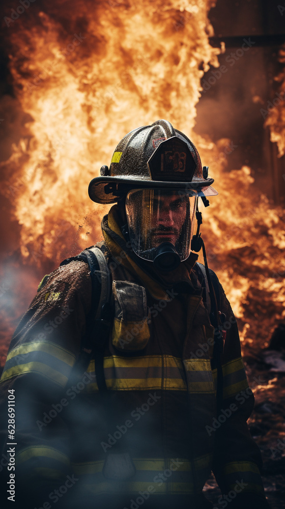 Fototapeta premium Into the Heart of the Inferno: Firefighters in Action, Generative AI