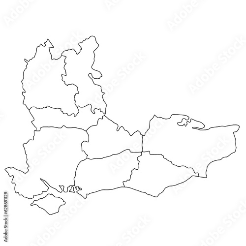 South East England ceremonial counties blank map. High detailed illustration map with counties, regions, states - South East England map .  outline map of South East province photo