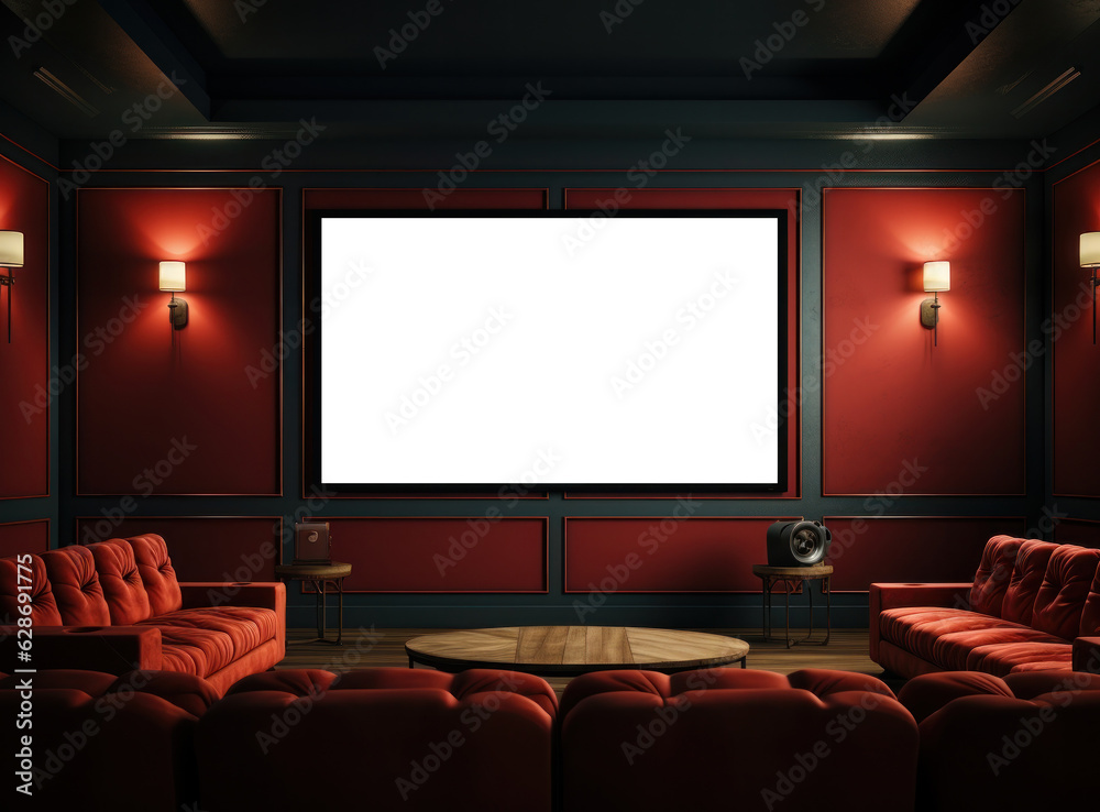 Big cinema with empty screen mockup