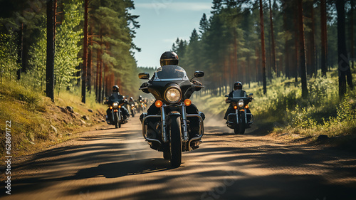 motorcycle riders ride together group of friends on road on motorcycle