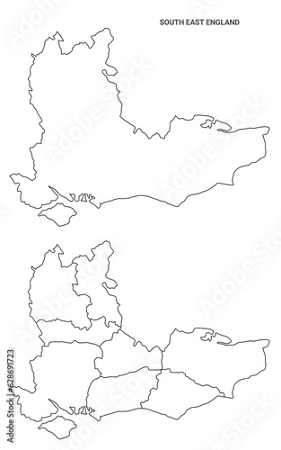 South East England Administrative Map Set - blank outline map photo