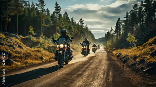 motorcycle riders ride together group of friends on road on motorcycle