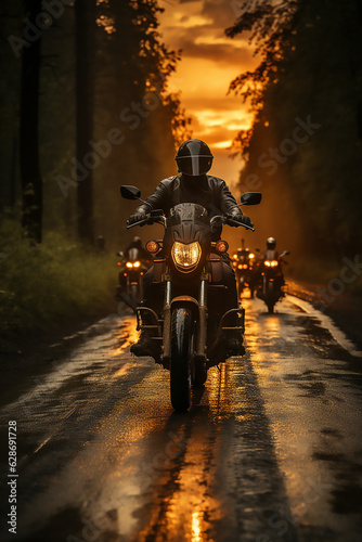 motorcycle riders ride together group of friends on road on motorcycle © Miljan Živković