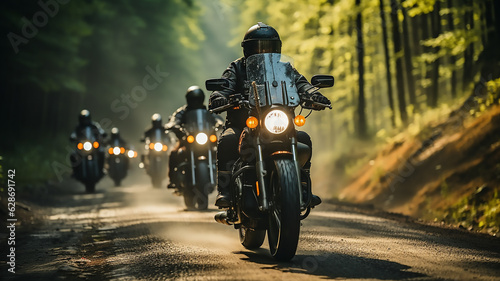 motorcycle riders ride together group of friends on road on motorcycle