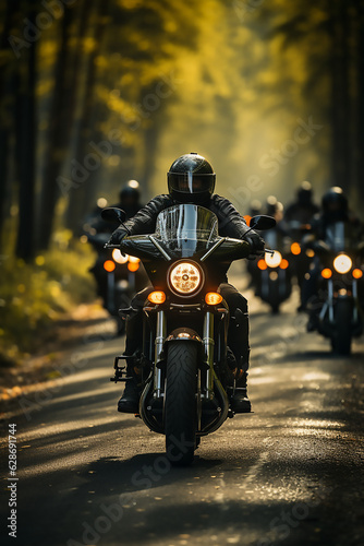 motorcycle riders ride together group of friends on road on motorcycle