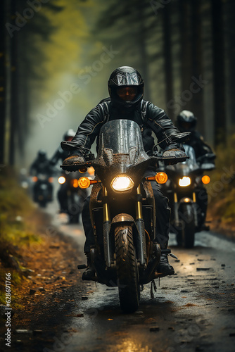 motorcycle riders ride together group of friends on road on motorcycle © Miljan Živković