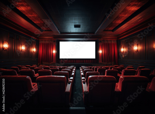 Big cinema with empty screen mockup