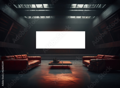 Big cinema with empty screen mockup