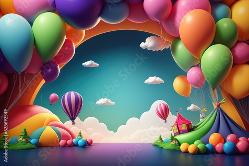 3D background with balloons and copy space