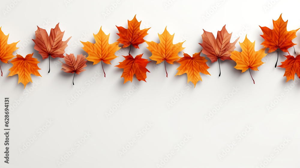 maple autumn leaves on a white background, copy space, banner maple autumn leaves on a white background, copy space, banner
