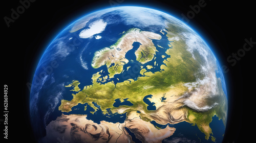 Planet Earth seen from space, focus on Europe, climate change and global warming concept.