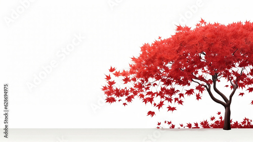 maple tree with colorful foliage autumn leaves on a white background  banner  copy space