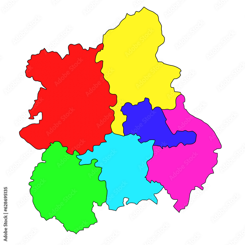  colourful map of West Midlands England is a region of England, with borders of the ceremonial counties and different colour.