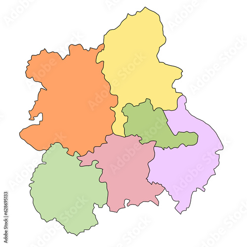  map of West Midlands England is a region of England, with borders of the ceremonial counties and different colour.