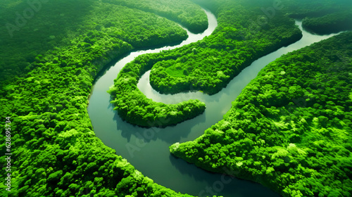 Mangrove forest from a height  aerial view of a mountain river in the forest. beautiful summer landscape.. ai generation