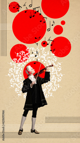 Konstfotografi Young man in image of Amadeus Mozart, medieval person playing violin