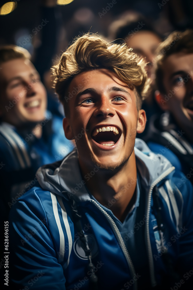 Obraz premium portrait of excited football or soccer fans watch the game cheering