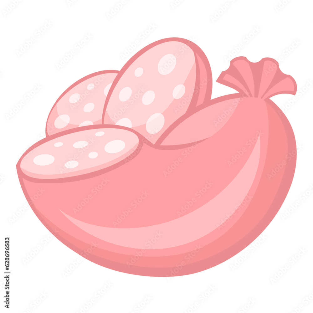 Vector cutted milk pork sausage with white pieces of pork fat Vector cutted milk pork sausage with white pieces of pork fat