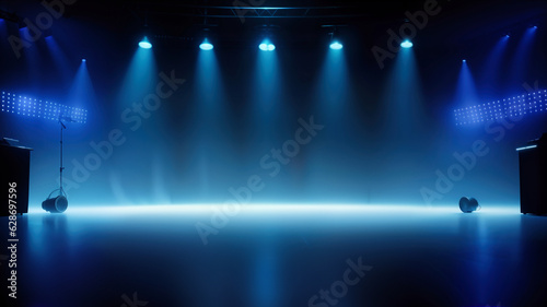 scene, stage light with colored spotlights and smoke