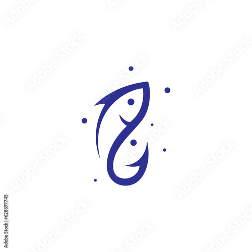 Fishing hook flat design logo with fish combination