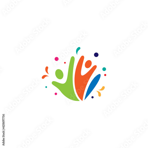 Children s logo design with hands combination with cheerful and colorful