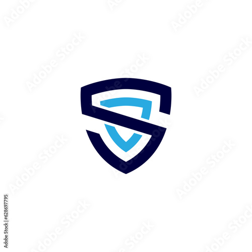Shield flat logo design with letter S combination