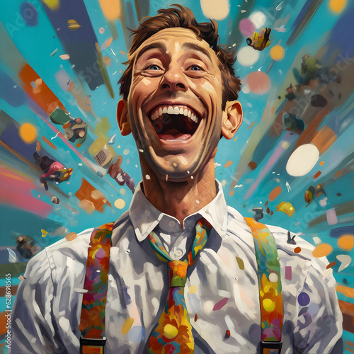Cheerful Man in Colorful Comic Style Illustration Laughing - enerative a