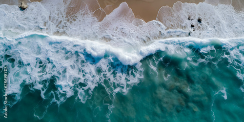 blue waves crashing on sandy beach