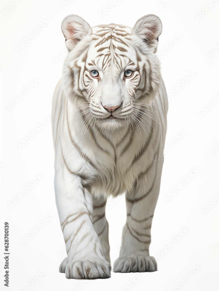 Albino tiger with stripes predator jungle forest taiga