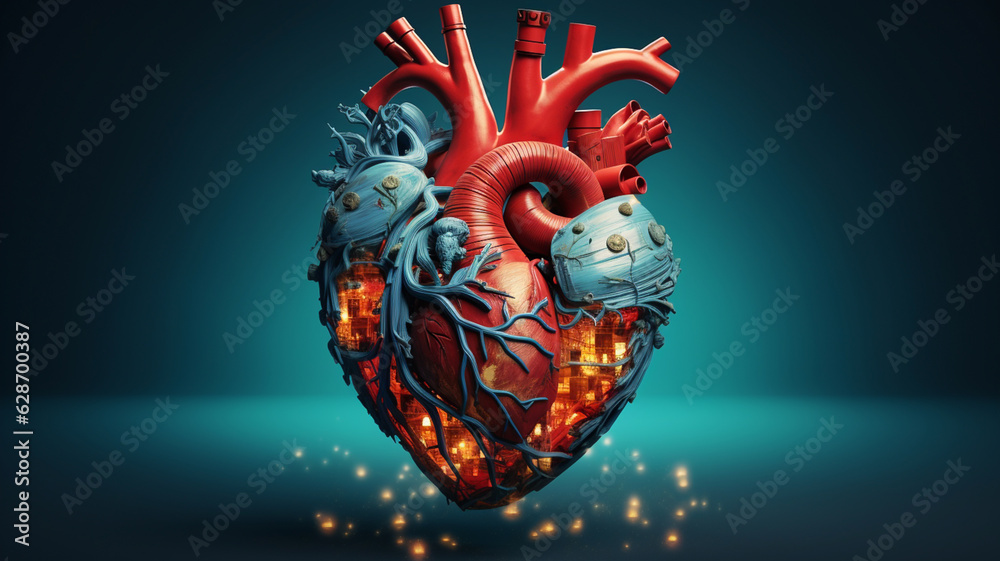 Fototapeta premium Red human heart illustration, healthcare and healthy living