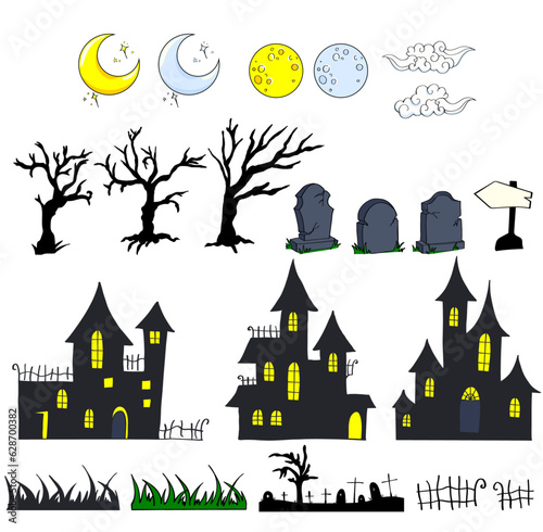 Spooky Halloween Haunted House  illustration Set