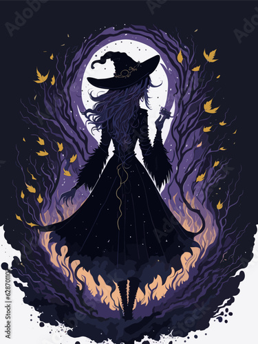 Happy Halloween. Sexy witch portrait, watercolor illustration