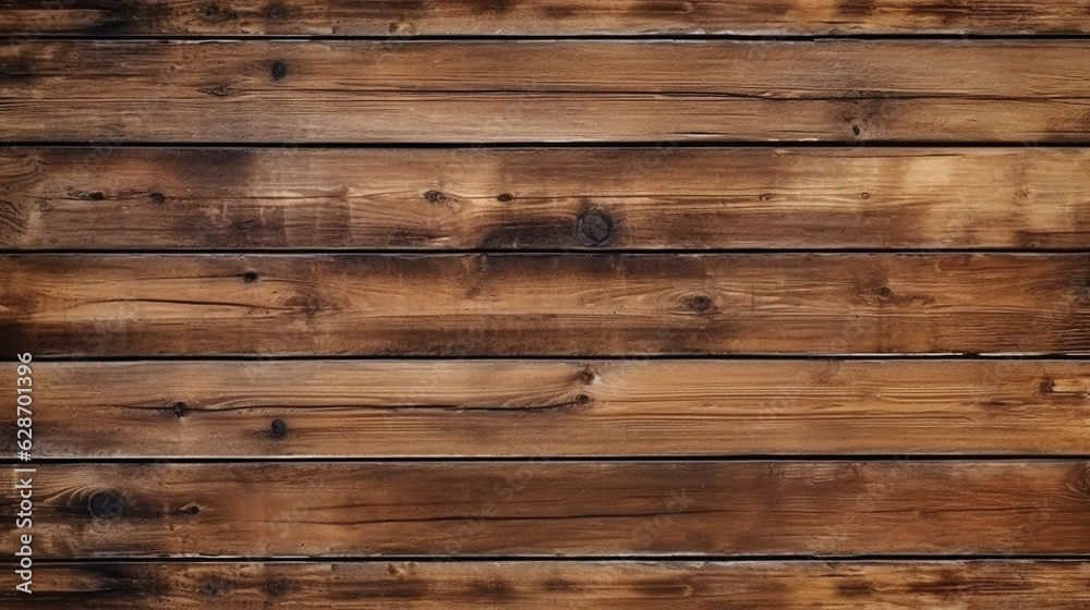 Naklejka premium Brown rustic planks wood wall texture background with rustic charm and natural grain pattern. Generative ai.