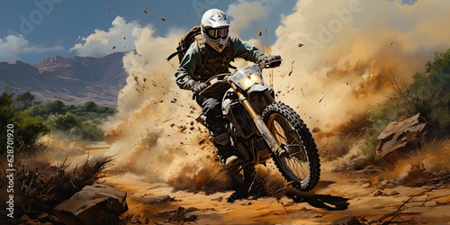 illustration of motocross, the thrill of dirt biking rider, generative AI