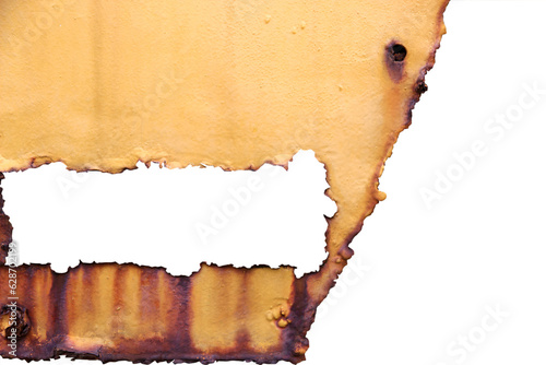 The old zinc for the wall is rusty and dirty local steel surfaces isolated on white background.