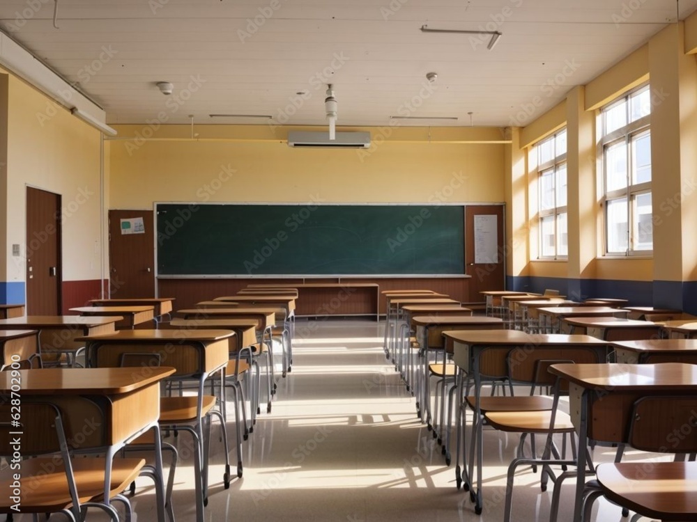 Classroom with a large table and window and chairs Classroom with a large table and window and chairs
