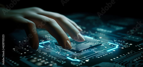 Empowering Technology: A Person Touching a Computer Chip, Embracing the Concept of Advanced Technology - Made with Generative AI