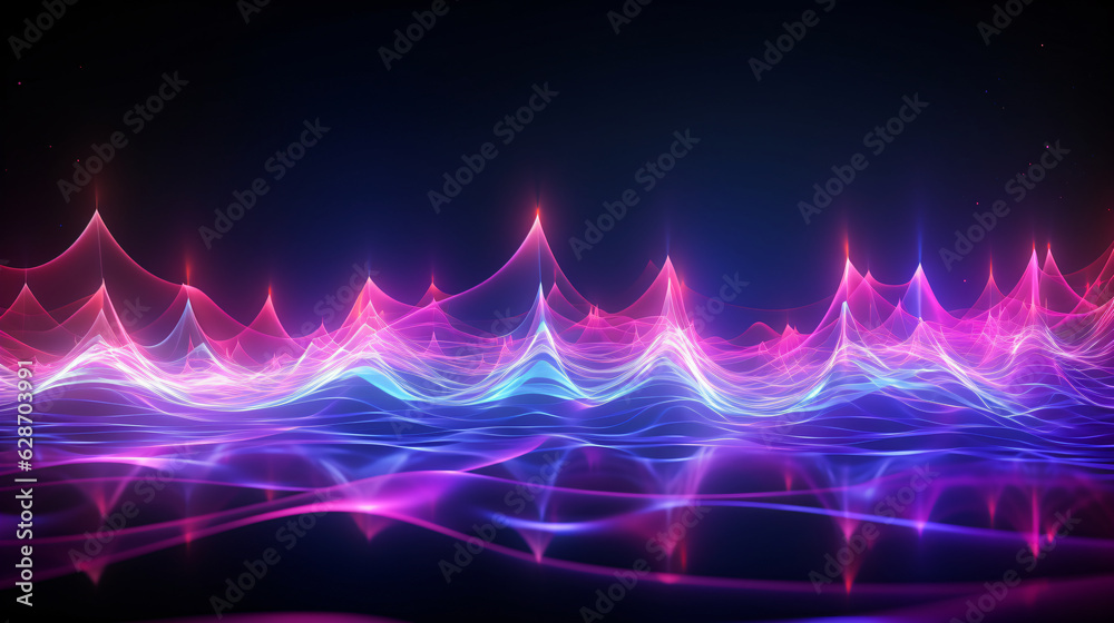 abstract background with blue and purple wave lines and sound waveform created with AI 