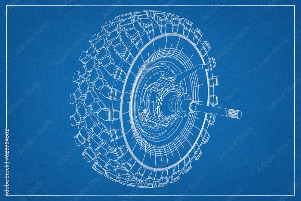 Obraz premium 3D design of a wheel hub and automotive suspension with exploded view.