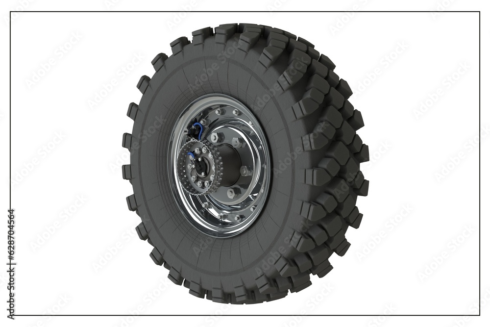 3D design of a wheel hub and automotive suspension with exploded view. 3D design of a wheel hub and automotive suspension with exploded view.