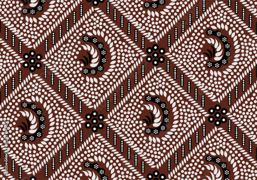 Indonesian Batik, a dyeing technique with wax applied to cloth. Development of Sidomukti motifs with various colors